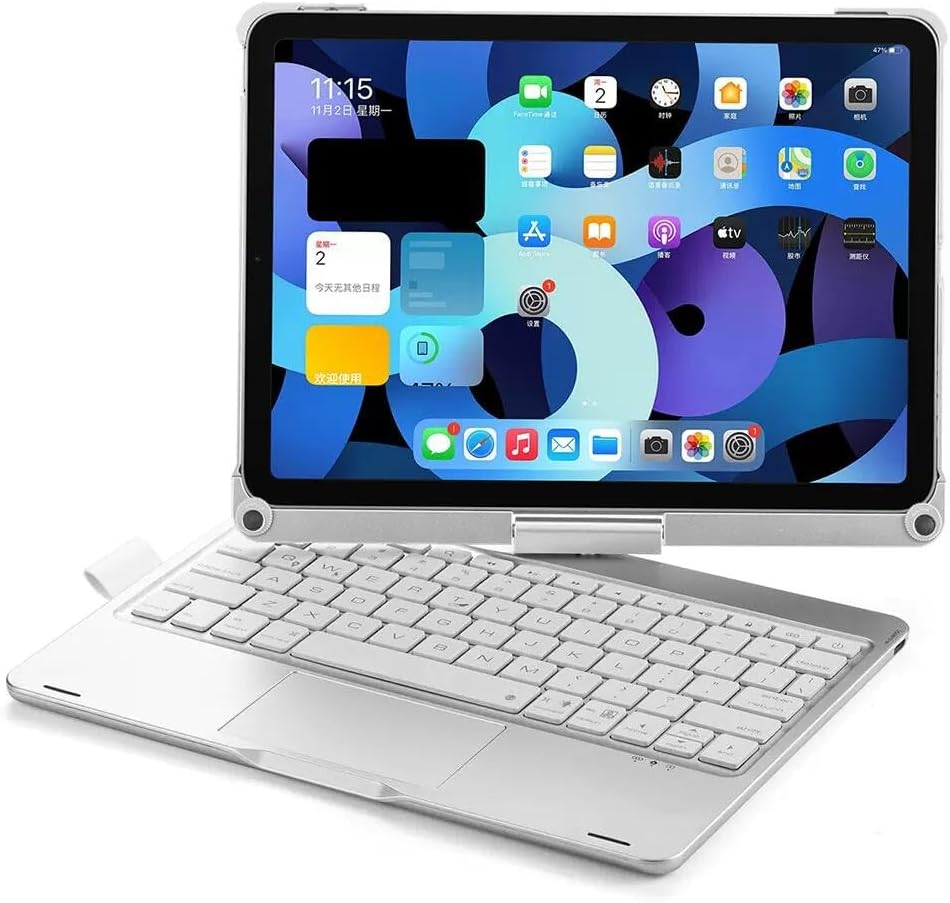 360 Rotatable Keyboard for iPad Air 11" (M4/M3/M2)/ Air 4th 5th Gen 10.9"/ iPad Pro 11 inch (4th 3rd 2nd 1st Gen) Keyboard Case with Touchpad 7 Color Backlight Foldable Backlit Keyboard ,Silver