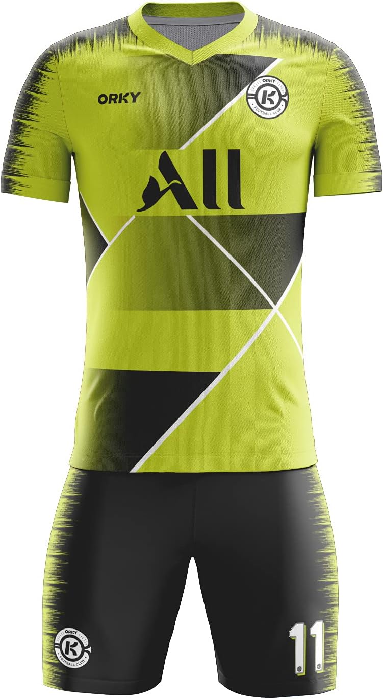 ORKY Kids Customize Soccer Jersey with Short, Boys Girls Personalized Name Number Uniform, Football School Team Kit