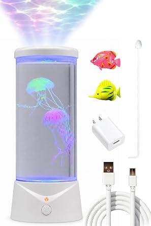 Jellyfish Lamp, 7-Color LED Night Light with 1.5L Water Tank, Ultra Quiet Motor, Realistic Floating Jellyfish Mood Lamp for Bedroom Decor & Relaxing Gifts, White, Plastic and Acrylic