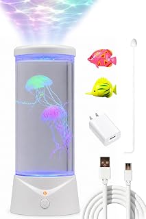 Jellyfish Lamp, 7-Color LED Night Light with 1.5L Water Tank, Ultra Quiet Motor, Realistic Floating Jellyfish Mood Lamp for Bedroom Decor & Relaxing Gifts, White, Plastic and Acrylic