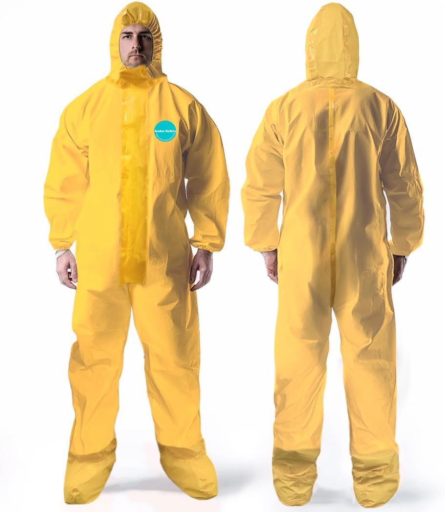 Andes Chemical Protection Coveralls, Hazmat Suits, Sealed Seam Chemical Protection Suits with Attached Boots and Hood
