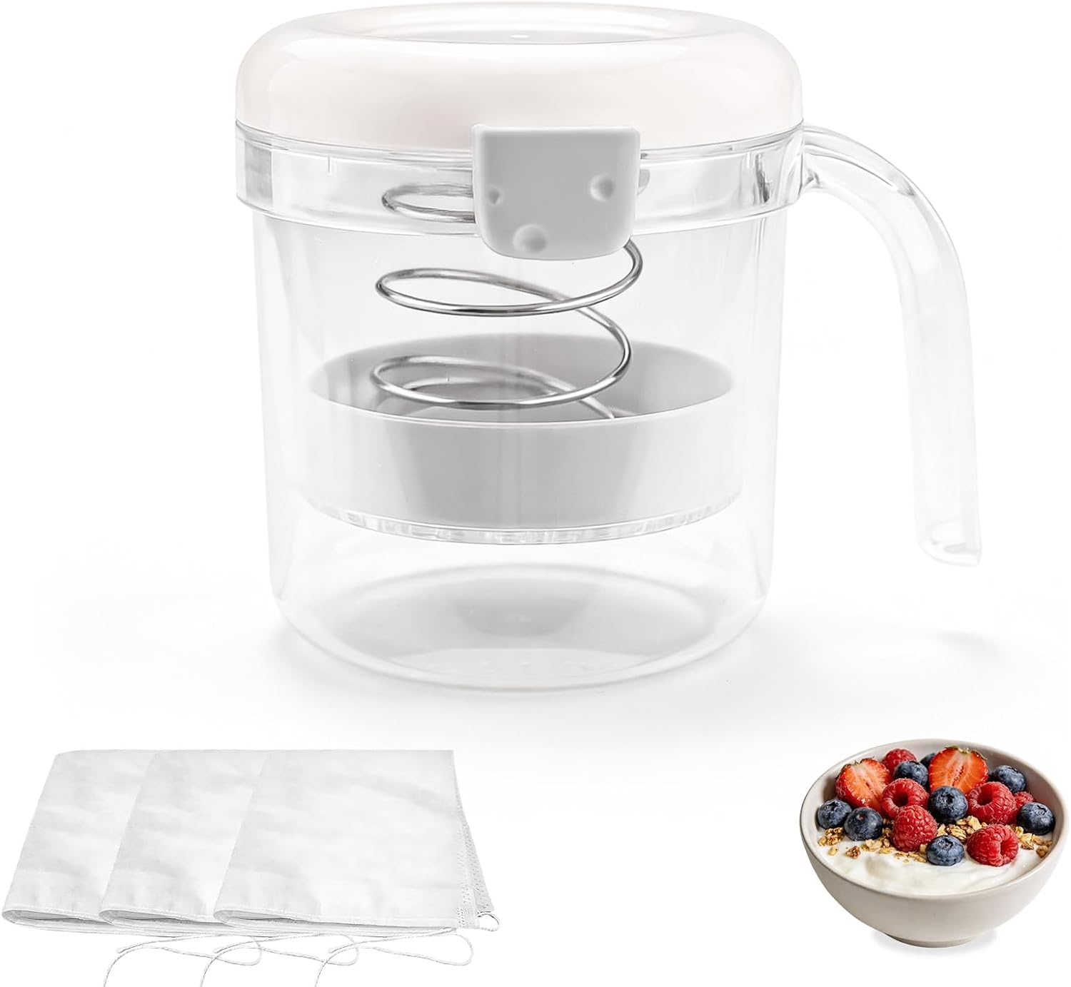LELE LIFE Greek Yogurt Strainer with 3 Ultra Fine Mesh, Pressure Filtration, 25.4oz Yogurt Maker Filter with Lid for Soy Milk, Nut Milk