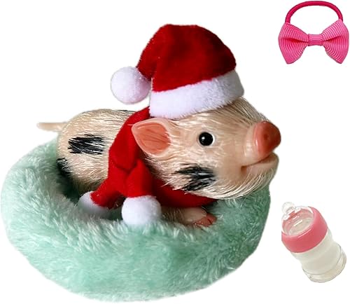 Cerdito de silicona de 5 pulgadas con accesorios, animales de silicona suave y realistas en miniatura para regalo de Navidad para niños (Navidad