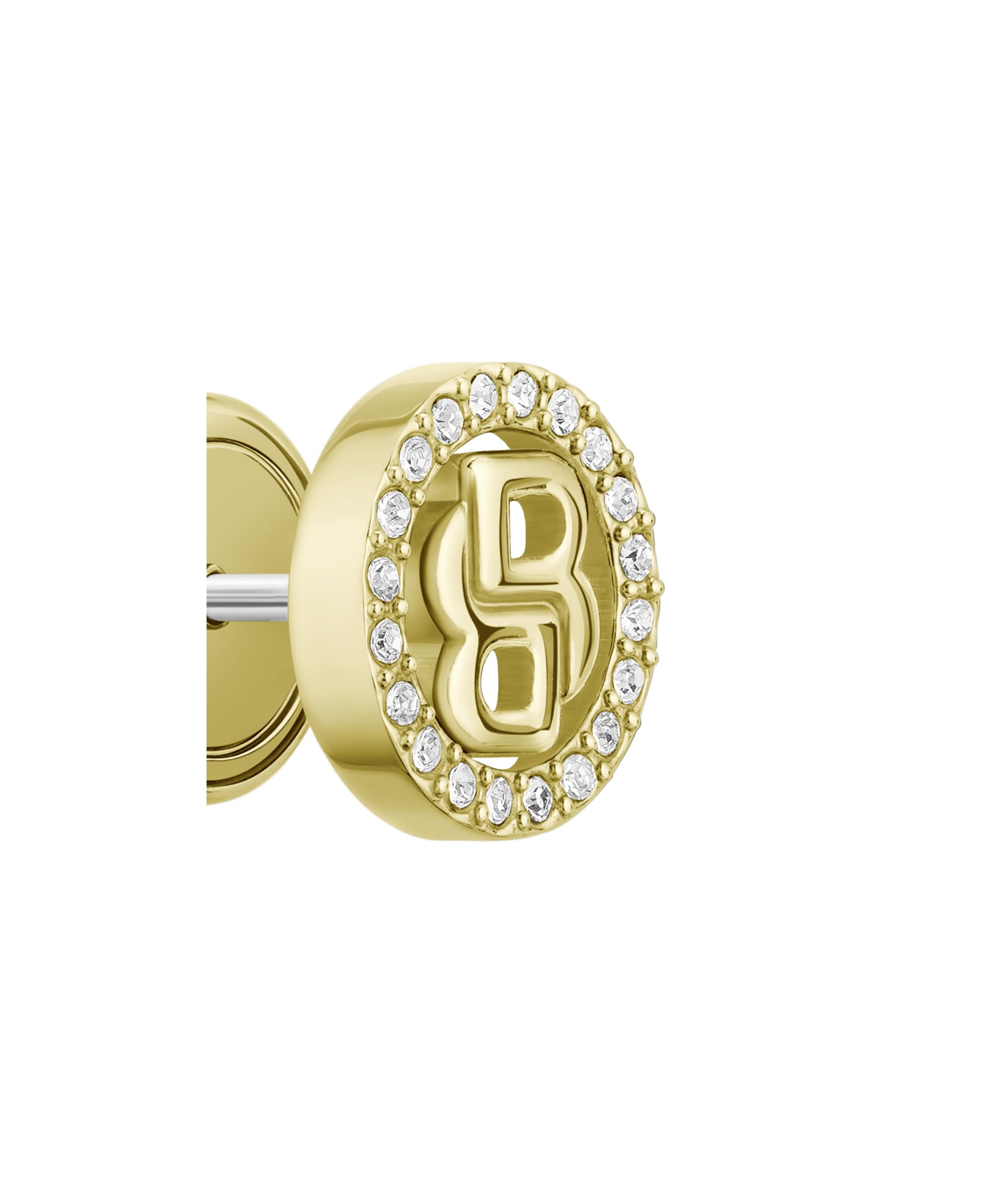 BOSS Jewelry Steckerohrringe für Damen Kollektion DOUBLE B DIVINE aus Edelstahl mit Ionenplattierung in Gelbgold verziert mit Kristallen - 1580826