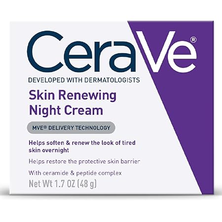 CeraVe Skin Renewing Night Cream | Niacinamide, Peptide Complex, and Hyaluronic Acid Moisturizer for Face | 1.7 Ounce