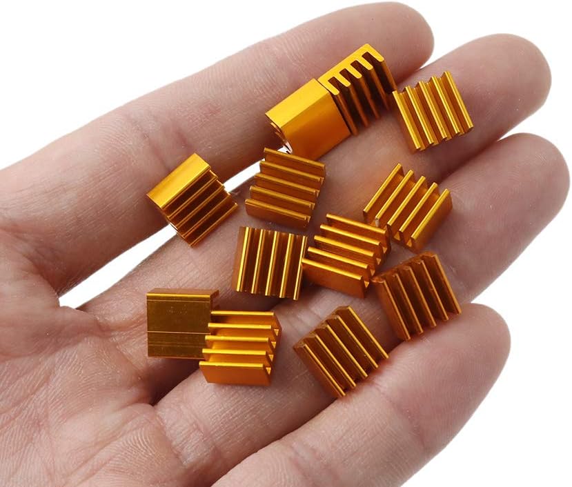 100pcs 9mm x 9mm x 5mm Mini Aluminium Heat Sink Heatsink Fin for PC IC LED Chipset Mainboard RAM Cooling (Gold)