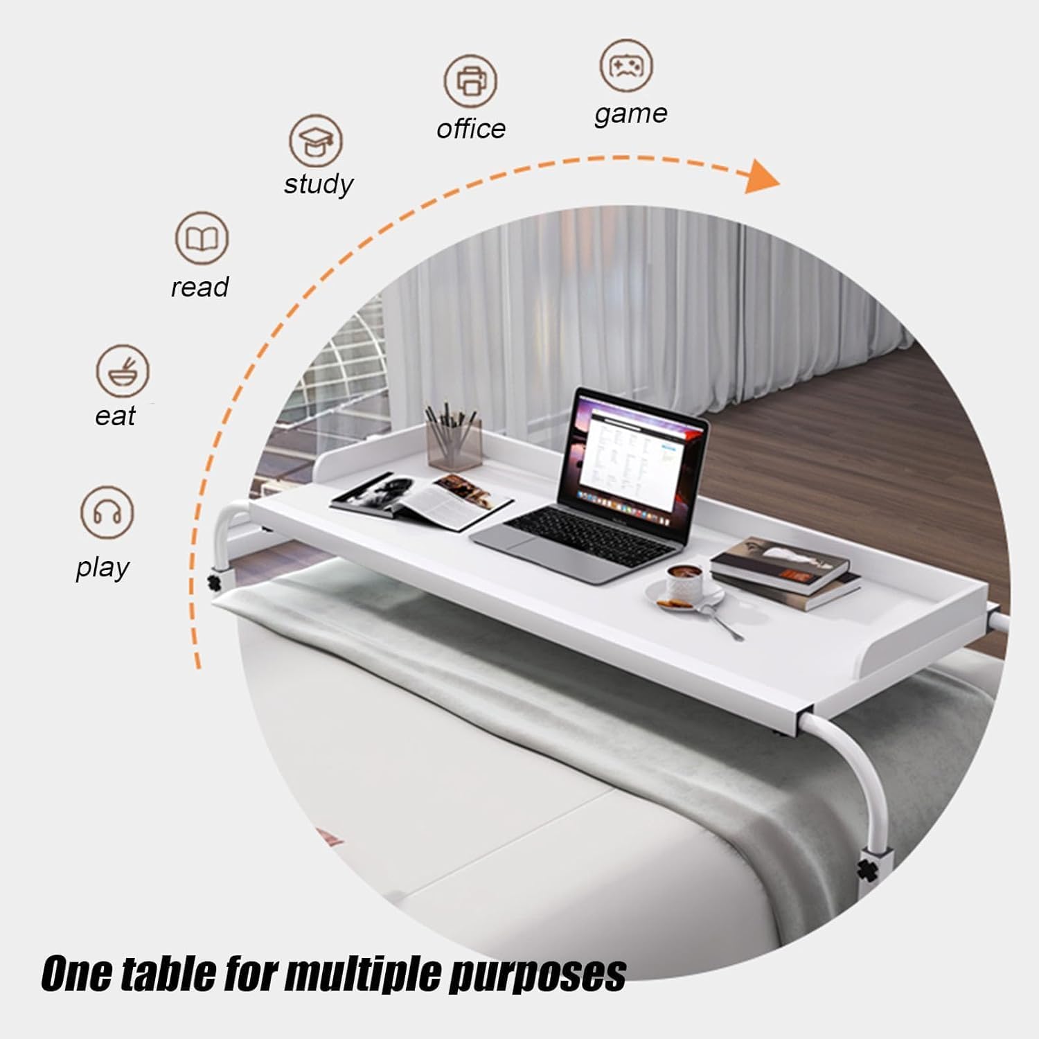 Adjustable Overbed Table with Wheels - Height Adjustable Rolling Medical Table for Twin, Full, Queen, King Bed Frame - Versatile Computer Desk & Food Tray (Oak Finish)