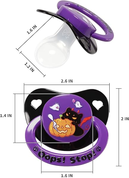 CutiePlusU Adult Schnuller mit großem Schild & Silikon-Sauger – BPA-frei, mit süßen Motiven für Stressabbau und Entspannung - Lila Geisterkürbis - 5