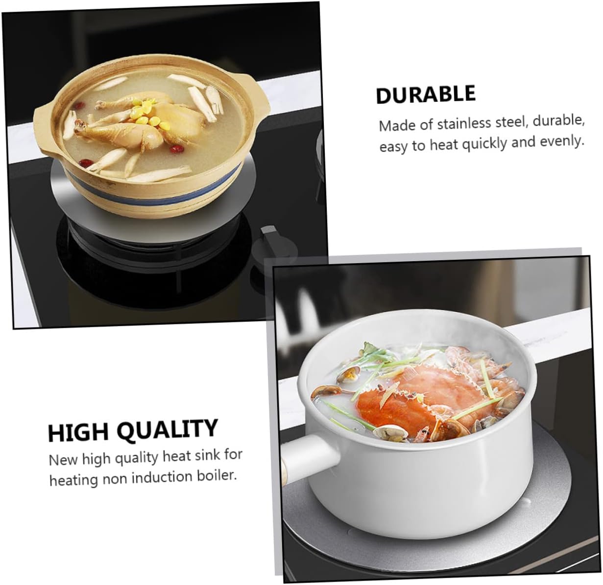 PRETYZOOM Stainless Steel Thermal Guide Plate for Induction Cookers Heat Converter Disk with Removable Handle Efficient Heat Distribution for Gas and Electric Stoves