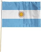 Argentina Pack of 2 Hand Waving Flag (9x6 Inch) - Premium Wooden Stick Hand Flag 9x6 Inch Natural Wood Pole Light Blue White Sun Flag Events Parades Celebrations