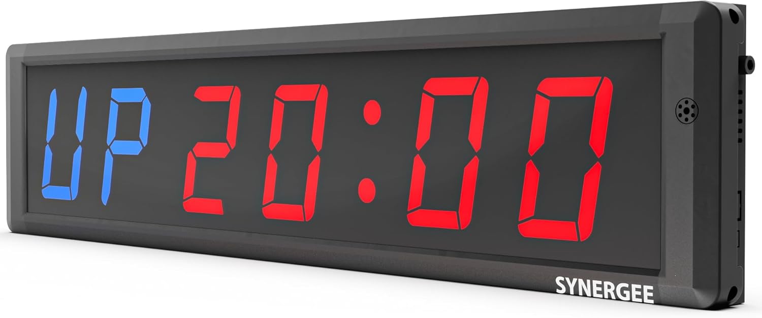 Synergee 16.5' Workout Interval Timer. Programmable Wall Mounted Gym Timer with Wireless Remote. Tabata EMOTM Stopwatch Count Up/Down MMA Clock