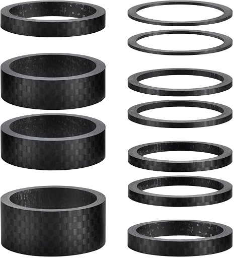 11PCS Bike Carbon Fiber Headset Spacers, Matte Finish, Fits 1-1/8 Inch Stem for MTB, Road Bicycle Handlebar Stems, (15/10/5/3/2/1mm) 6 Sizes