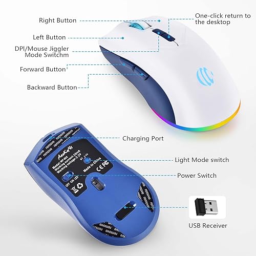 Miniatura 6 de Ratón Bluetooth inalámbrico, ratón óptico USB recargable, 3 DPI ajustables, modo dual silencioso LED (Bluetooth 5.2 y 2.4G) mouse inalámbrico para