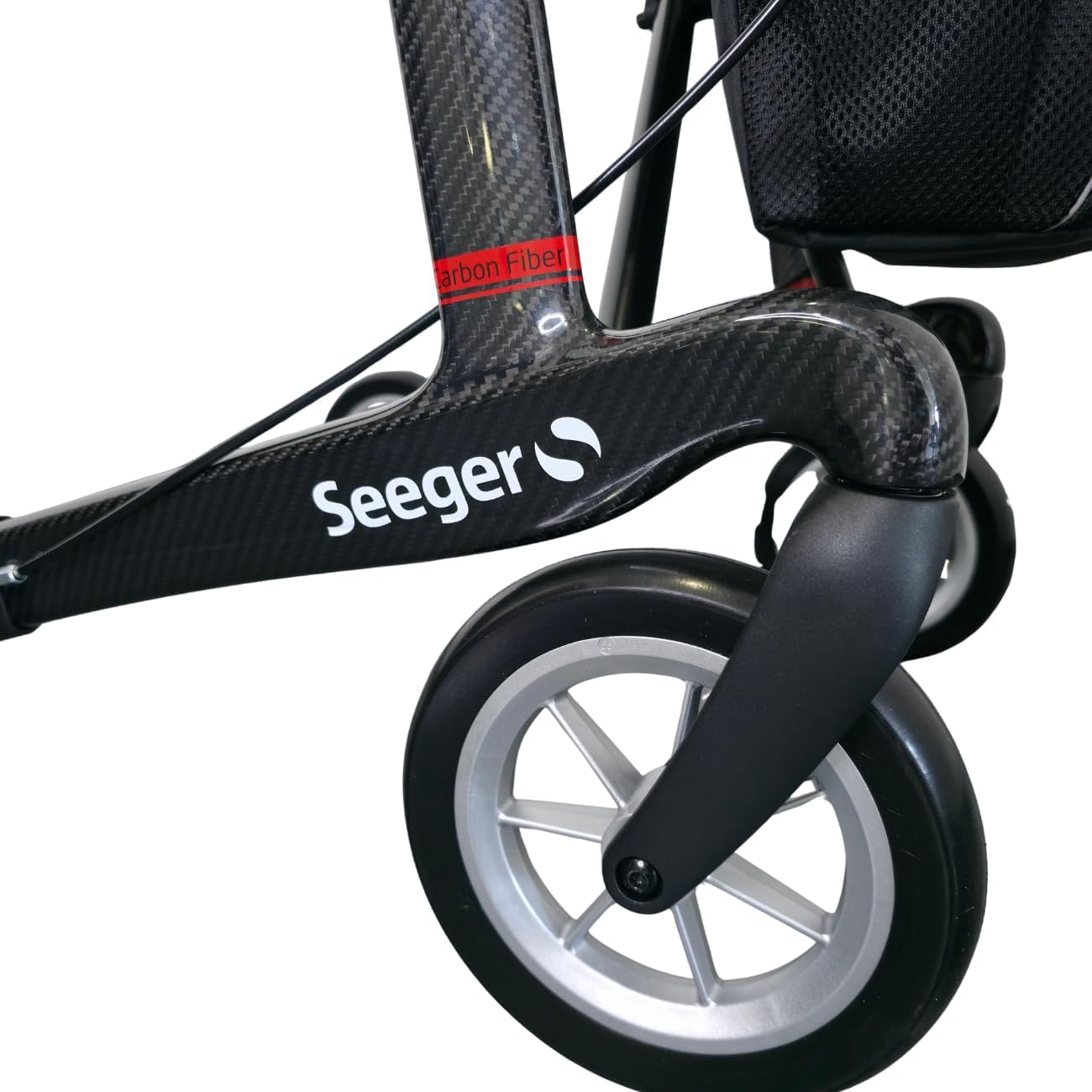 Rehasense Carbon Rollator Athlon SL, leicht & faltbar | für Innen & Außen | Leichtgewichtrollator in Premium-Ausführung inkl. Softräder & Rückengurt (Seeger Logo)