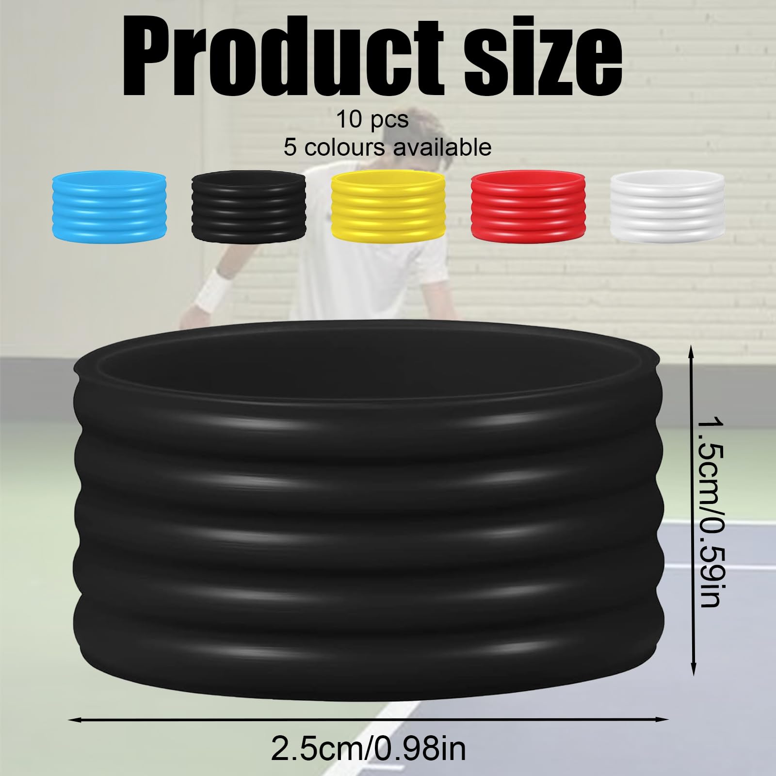 Confezione Da 9 Cinghie In Silicone Per Racchette Da Tennis E Pickleball – Antiscivolo, Riutilizzabili, Alte 5 Cm, Adatte A Impugnature Di Varie Dimensioni, Antivibrazione