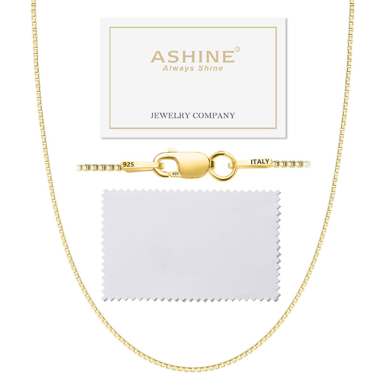 ASHINE "Pendant Ready” 14K Gold Pleated 925 Sterling Silver Box Chain 1mm Italian Lobster Clasp Chains, Dainty & Sturdy Necklace with Silver Polishing Cloth Available in 16-36 Inch