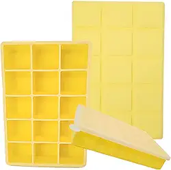 SYMEON Forma de Gelo Silicone Com Tampa Livre de BPA Flexivel 15 Cubos de 27ml Cada Prática Resistente e Reutilizável Forma Para Papinha Gelatina Frutas (FORMAGELO-AMARELO)