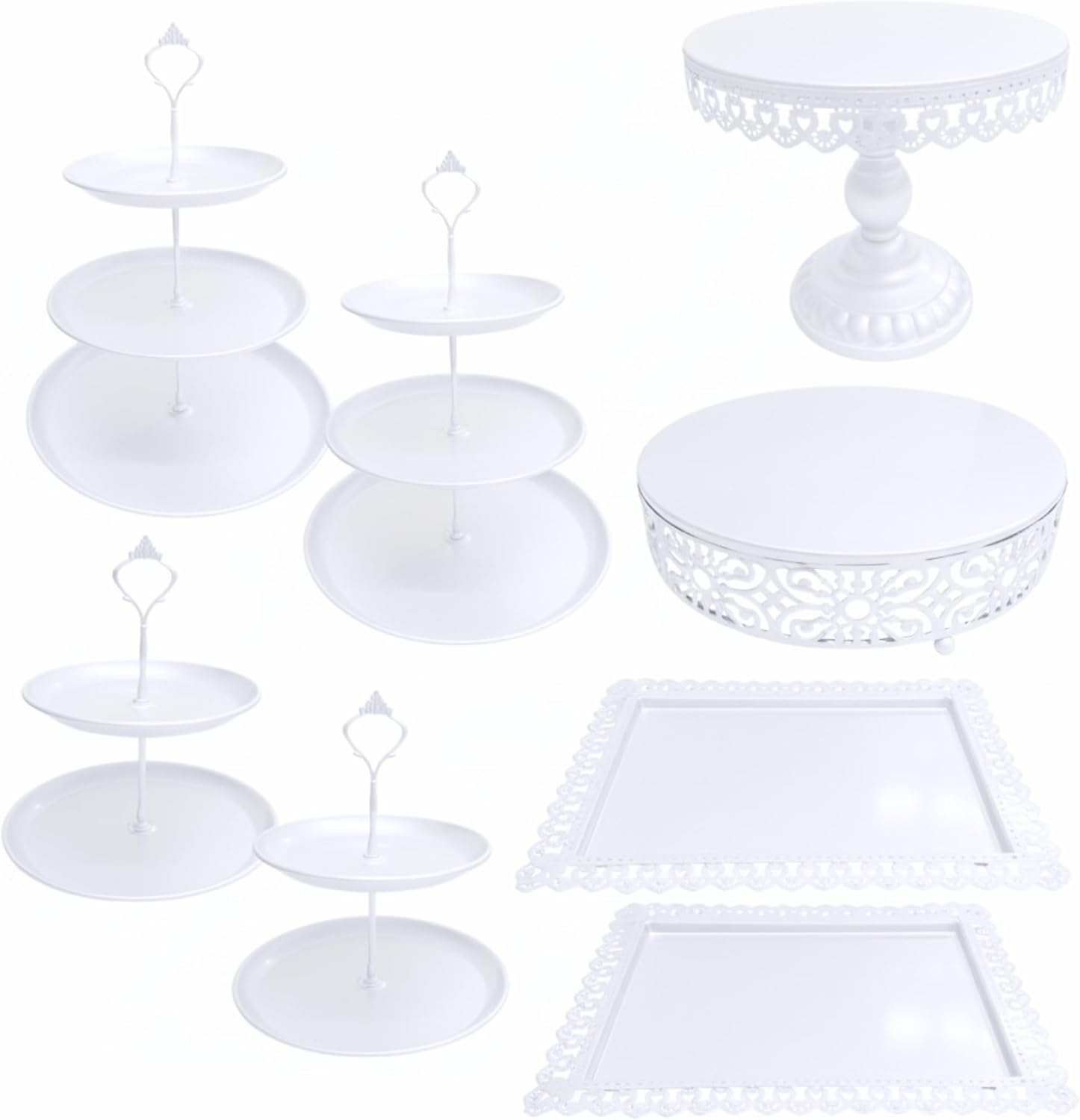 8 pcs cake stands set metal dessert table display tiered cupcake holder candy donut fruit plate cake serving tray candlestick display treats serving tower for wedding birthday party decor (white)