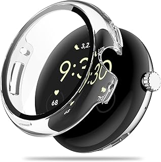 Miimall Compatible with Google Pixel Watch Case with Built-in Tempered Glass Screen Protector, Hard PC Bumper Frame Full Coverage Anti-Scratch Shockproof Protective Case for Google Pixel Watch 2022(Clear)