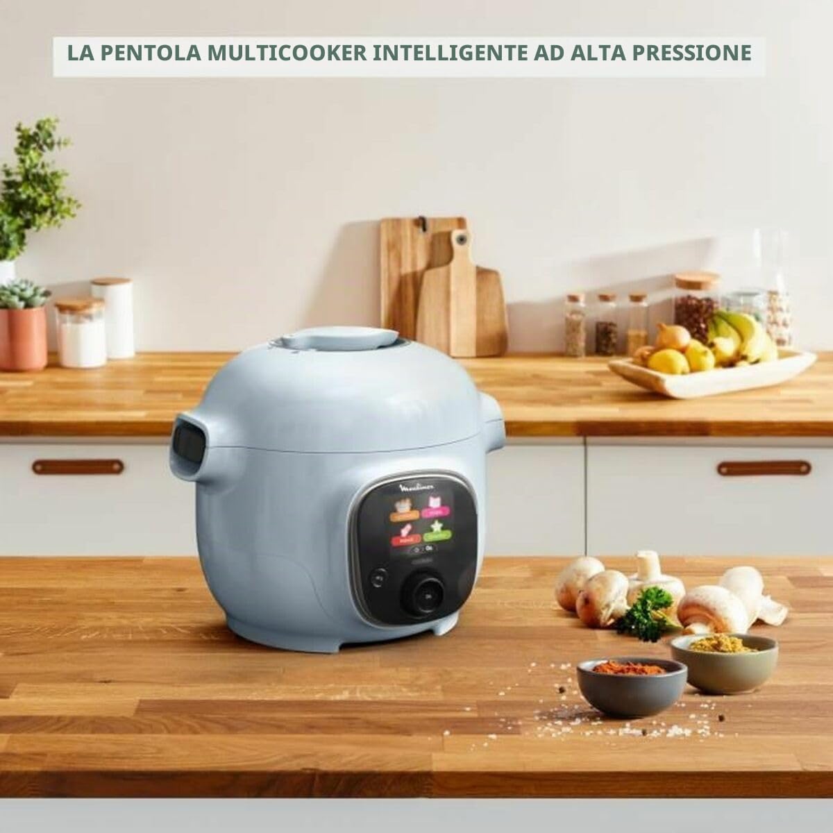 Moulinex Cookeo Mini Multicooker intelligente ad alta pressione, 3 l, 2 persone, 150 ricette integrate, cottura incustodito, guida passo-passo, compatta, applicazione Moulinex CE880410