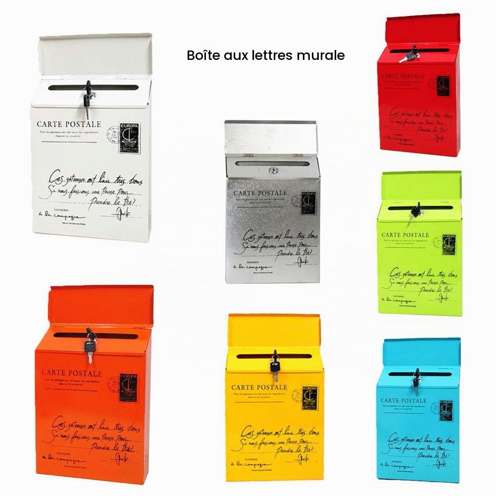 Boîte aux Lettres Murale verrouillable, Grande capacité, Multicolore, Style rétro, en métal, idéale pour la Maison, Le Bureau ou l'école.