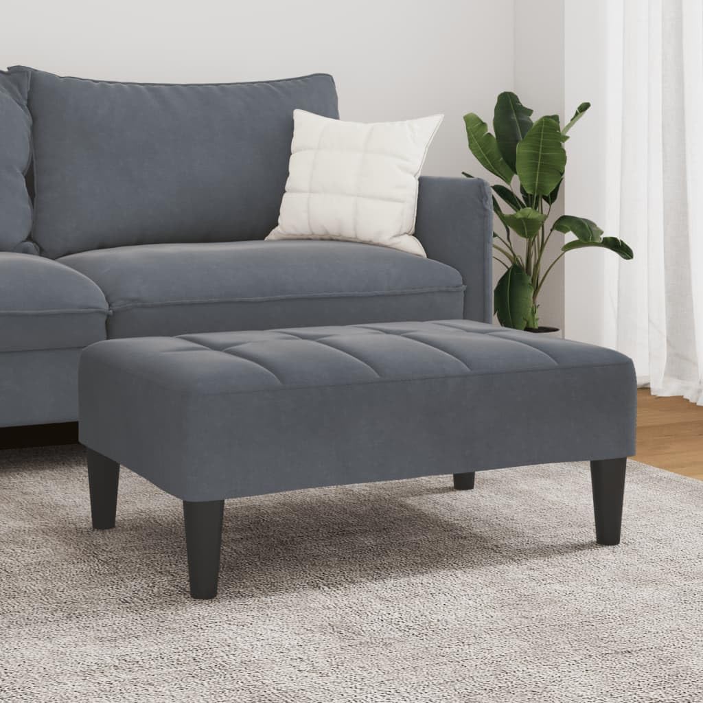 Poggiapiedi in velluto grigio scuro, 77 x 55 x 31 cm, robusto telaio in compensato, comoda imbottitura, pouf versatile per soggiorno e camera da letto