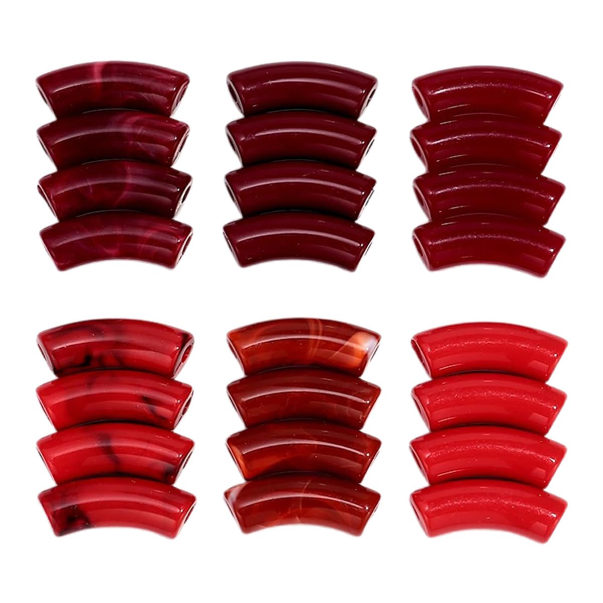 Perles Courbes Acrylique Rouge 12mm Tube de Bambou Matériel Création Bijoux Collier DIY