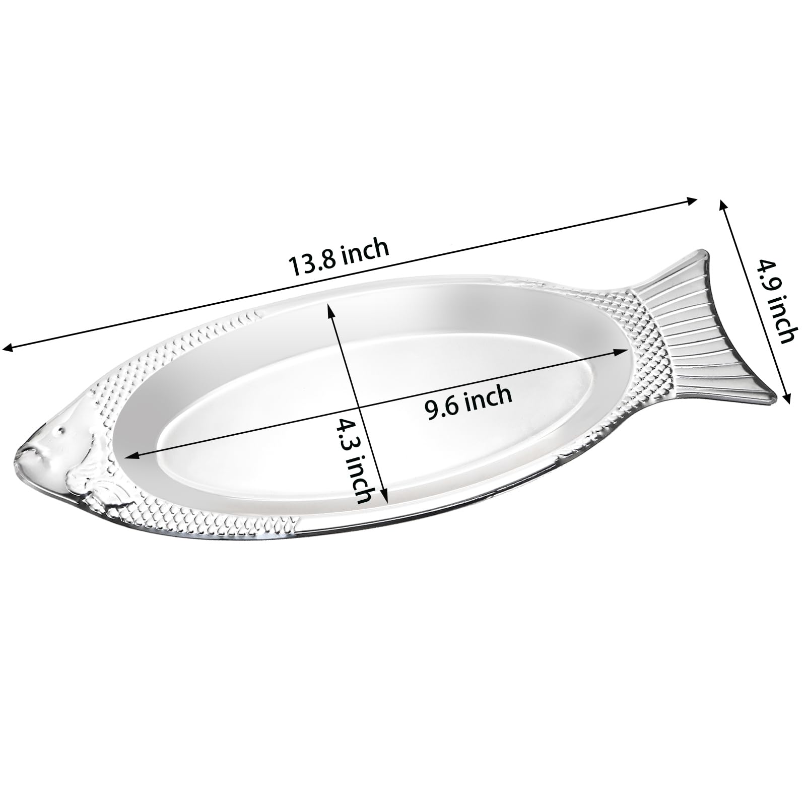 Paquete de 6 platos para servir pescado, plato de pescado de acero inoxidable, plato grande para chisporrotear, bandeja de metal para servir alimentos para pescado, carne, aperitivos, postre,