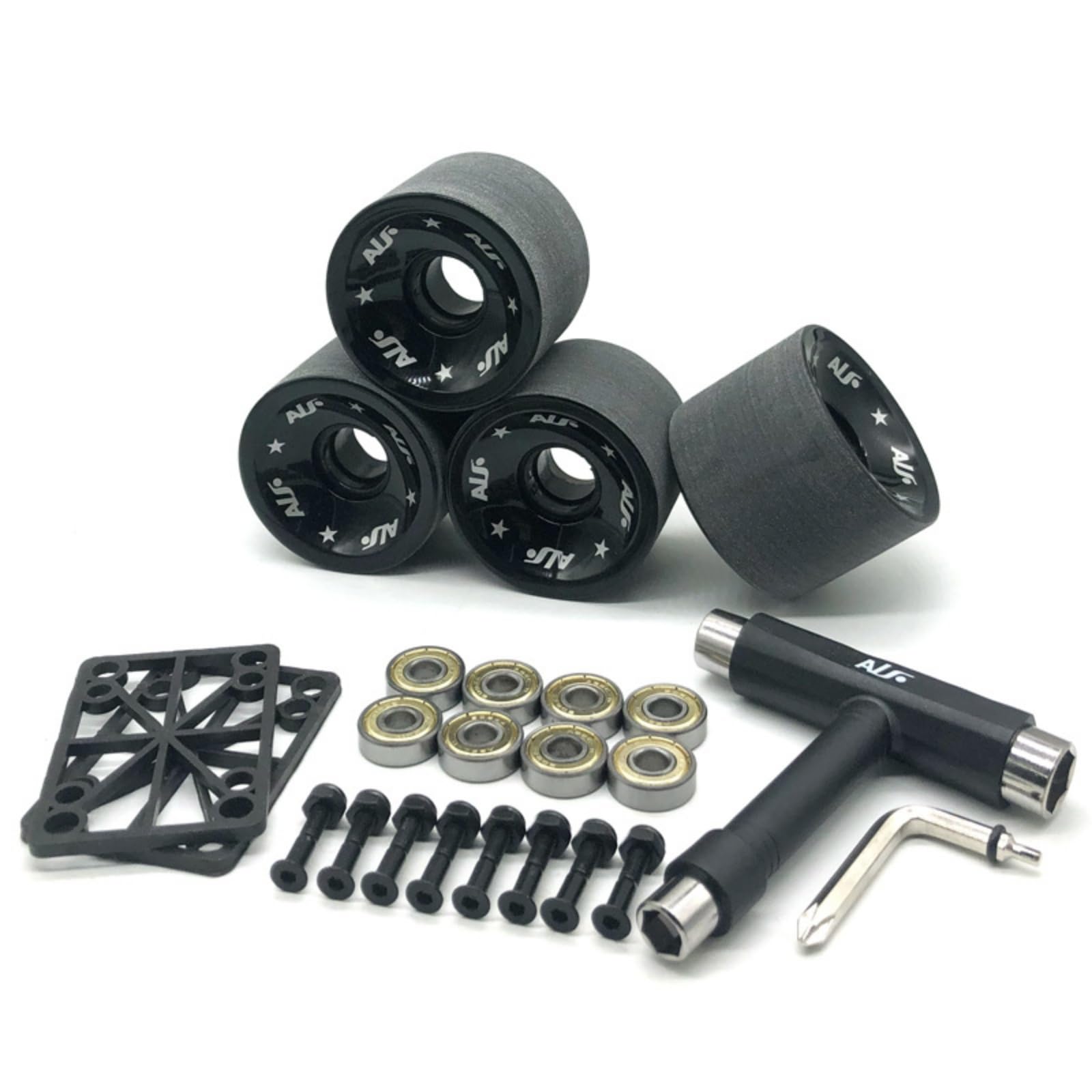 Ensemble Roues de Skateboard Longboard Pack Roues Roulements Quincaillerie Outils en Polyuréthane pour Confort Constant Réponse Vive Longévité Adapté, Noir