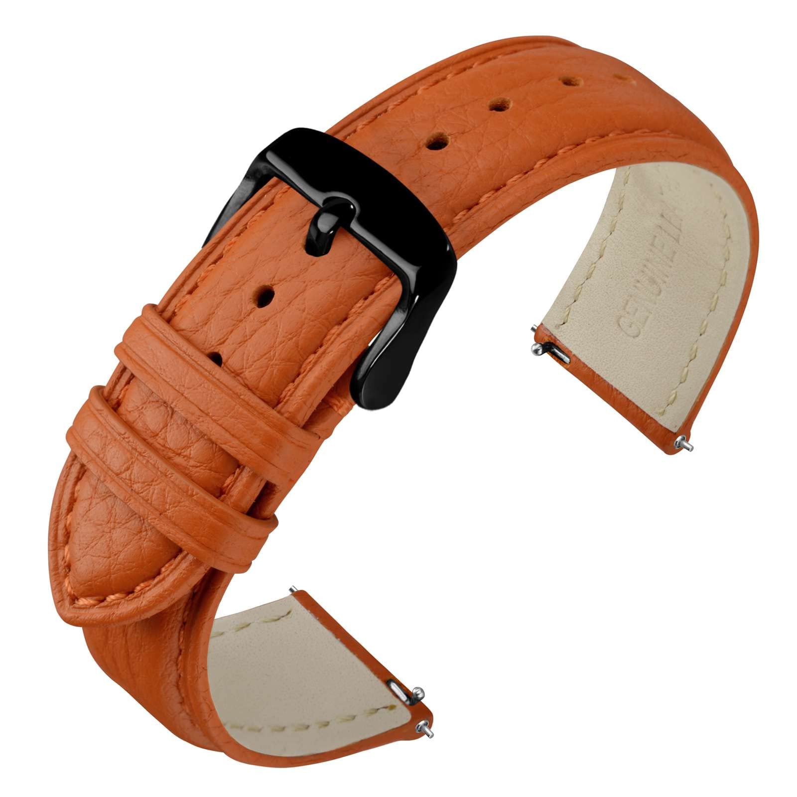ANNEFIT Watch Band 22mm, Quick Release Textured Padded Leather Straps with Black Buckle for Men and Women (Orange)