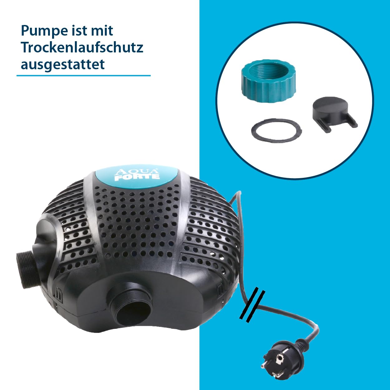 AquaForte O-20000 Plus, 200 Watt, max. Durchfluss 19 m3/Stunde, max. Förderhöhe 7 Meter, Kabellänge 10 Meter, für Wasserläufe, Wasserfälle, Springbrunnen, Filter usw, Schwarz