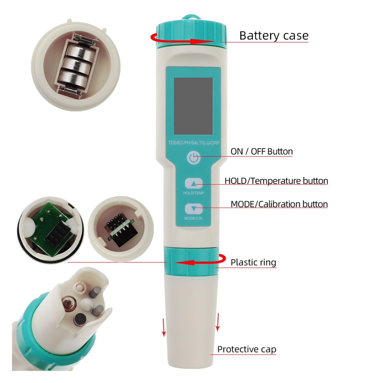 TDS Testeur, Ph-mètre numérique 7 en 1 PH/TDS/EC/ORP/salinité/SG/Temp, Moniteur de qualité de l'eau, testeur d'aquariums d'eau Potable(Bluetooth ph Meter)