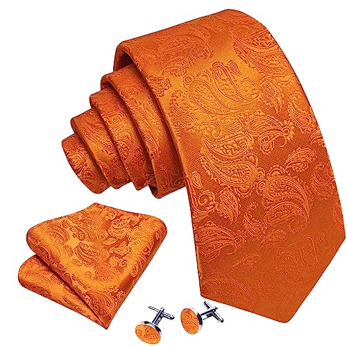 Image of Barry.Wang Paisley Tie Fashion Set Hanky Cufflinks Neckties for Men Woven Silk
