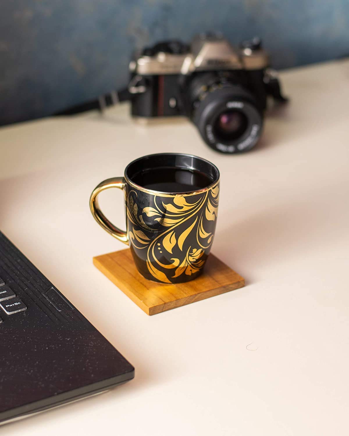 E-EzraMug Set -220Ml Large Coffee Mugs for Coffee, Tea, Hot Chocolate, Set of 2 Black Gold