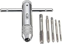 Vista 1 de Rocaris Llave de trinquete ajustable con mango en T + 5 piezas M3-M8 rosca métrica de rosca métrica