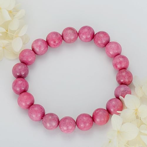 Miniatura 4 de Pulsera elástica de rodonita natural unisex genuina rosa de rodonita de 0.394 pulgadas (0.394 in), pulsera de cuentas redondas de piedras preciosas