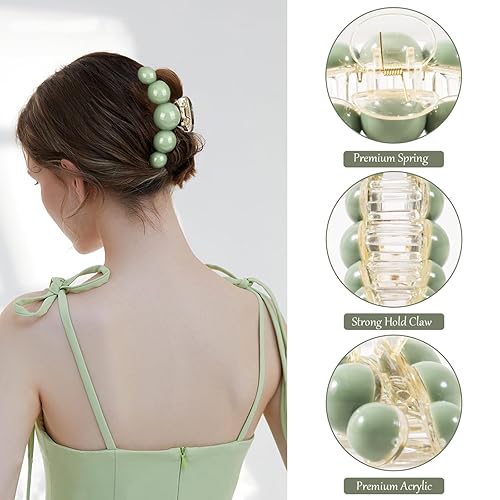 Miniatura 6 de 3 pinzas para el cabello con perlas verdes, pinzas de resina acrílica, lindas pinzas para el cabello medianas y pequeñas, pinzas antideslizantes