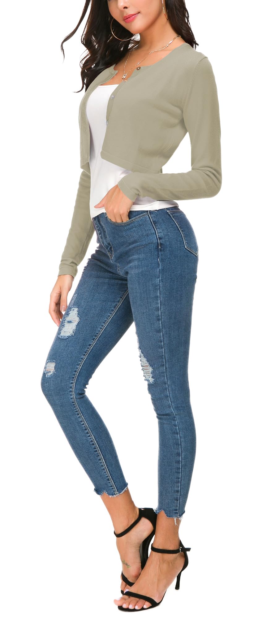 EEVASS Donna Elegante Maniche Lunghe Breve Coprispalle Bottoniera Girocollo Maglia Cardigan