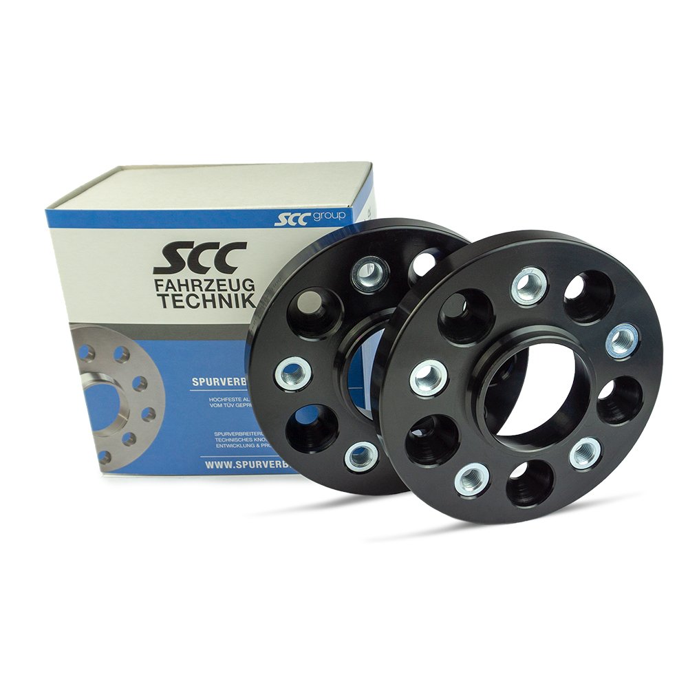 SCC Spurverbreiterung 13250BWS - Buchse schwarz eloxiert - LK: 112/5 NLB: 66,6 GEW: M14x1,5 - 20mm - 2 Stück