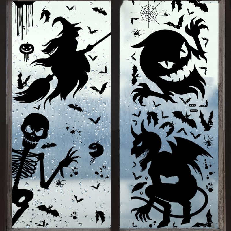 Miniatura 4 de Decoraciones de Halloween espeluznantes para ventana, 6 hojas de calcomanías de decoración de ventana de doble cara, calcomanías de vidrio
