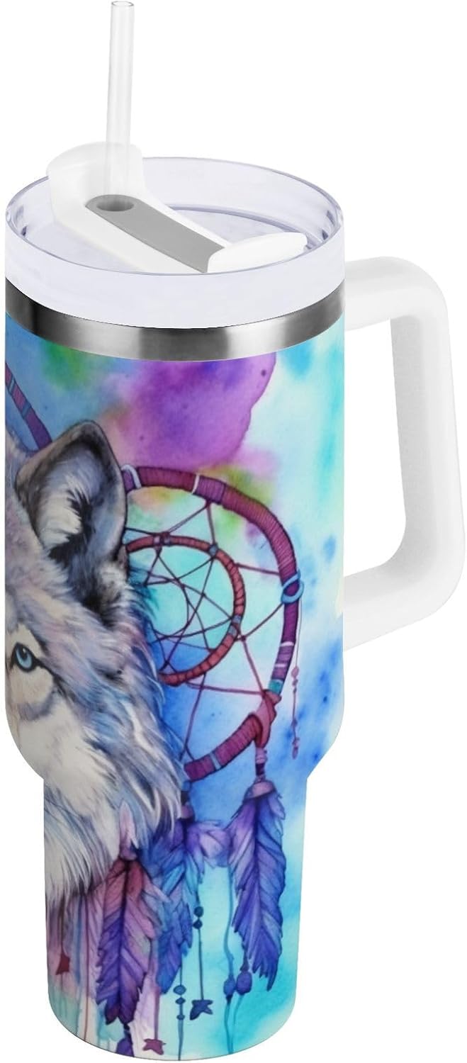 YETTASBIN Wolf 40 oz Tumbler with Handle, Stainless Steel Vacuum Insulated Sports Water Bottle, Leak-proof Travel Coffee Mug Cup with Lid and Straw for Water, Iced Tea or Coffee - Image 2