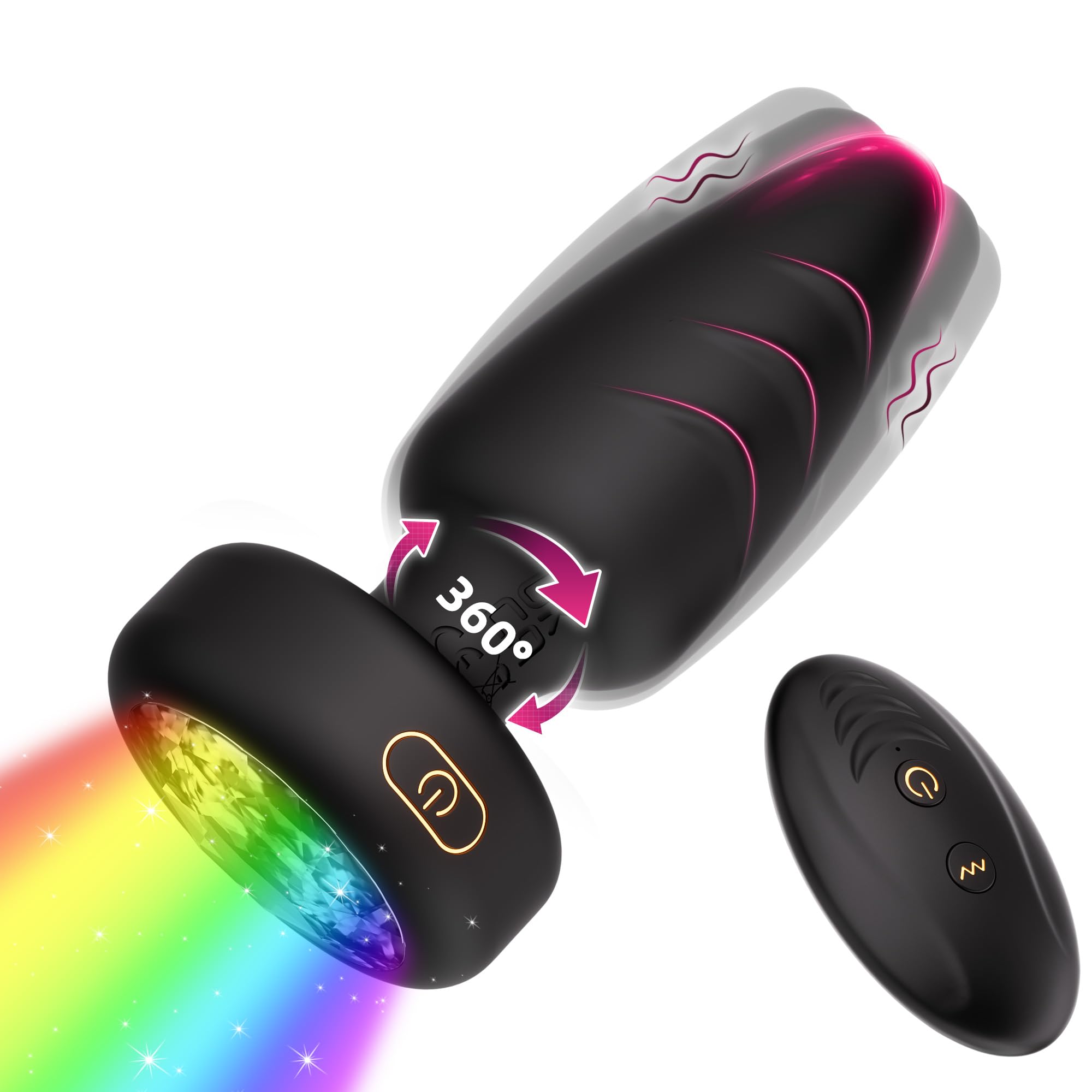 Vibrating Butt Plug Sex Toys Remote Control Anal Plug with 360 Rotation Vibration Modes LED Light Small Anal