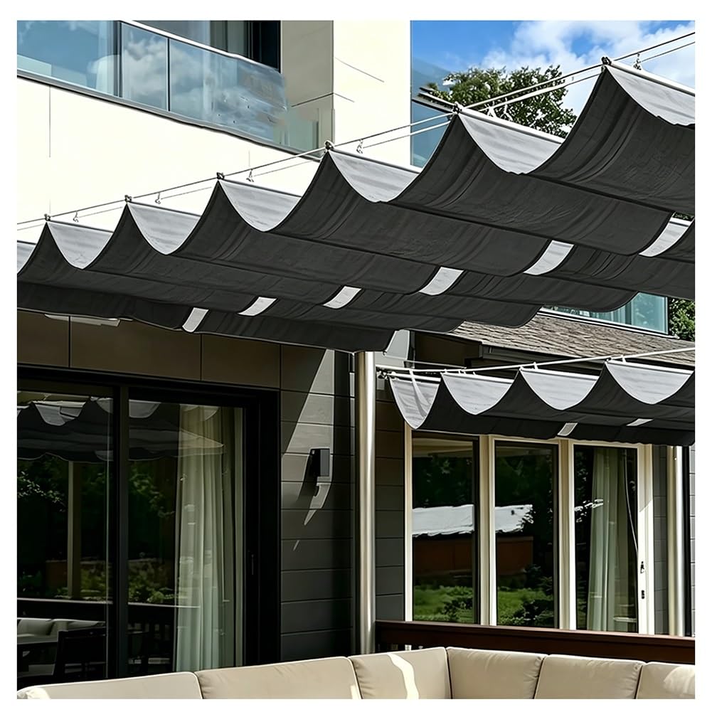 Zfmnoyev U-Shaped Wave Retractable Sunshade, UV Resistant Sun Protection Awning Canopy, HDPE Canopy Cover, Sliding Wave-Shaped Sunshade Sail, Suitable for Outdoor Gazebos(Gray-A,2.4x3m/7.9x9.8ft)