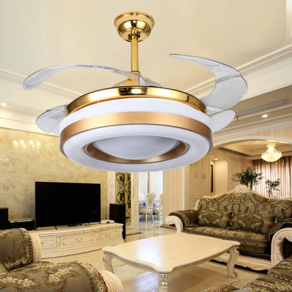 Chеареѕt 🛒 Southerns Lighting 42 Invisible Reversible Ceiling Fan with Light and Remote, 4 Retractable Brown Blades Fan Chandeliers for Bedroom Livingroom, Indoor Ceiling Light Kits with Fans (42 Inch, Gold-05)