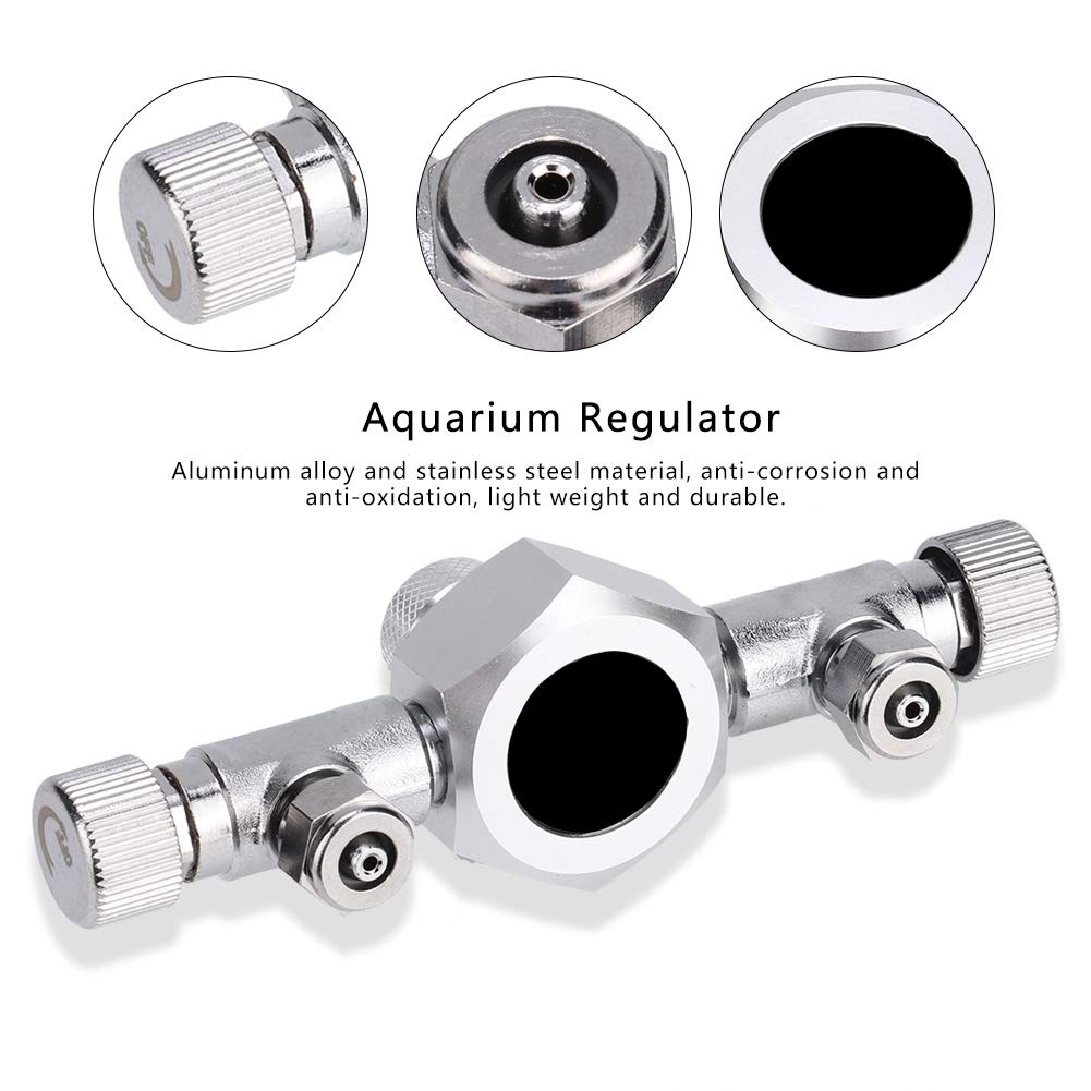 Regulador Divisor de CO2 para Pecera, Válvula de Aguja Precisa para Acuario de Aleación de Aluminio para Tanque de CO2 para Plantas de Acuario (2 Vías)