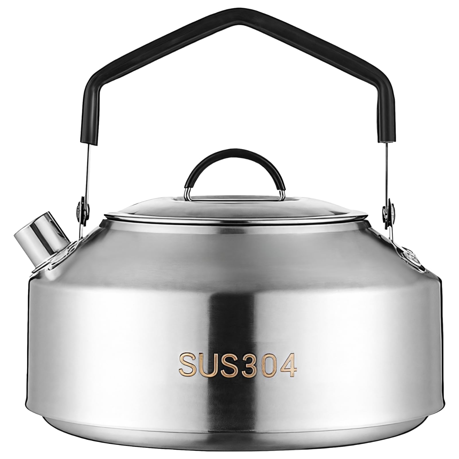 Packool Outdoor Tea Pot with Ergonomic Handle, Large Capacity Hiking Water Boiler, Portable Coffee Maker for Backpacking Picnic, Camping Kettle SUS304 Stainless Steel