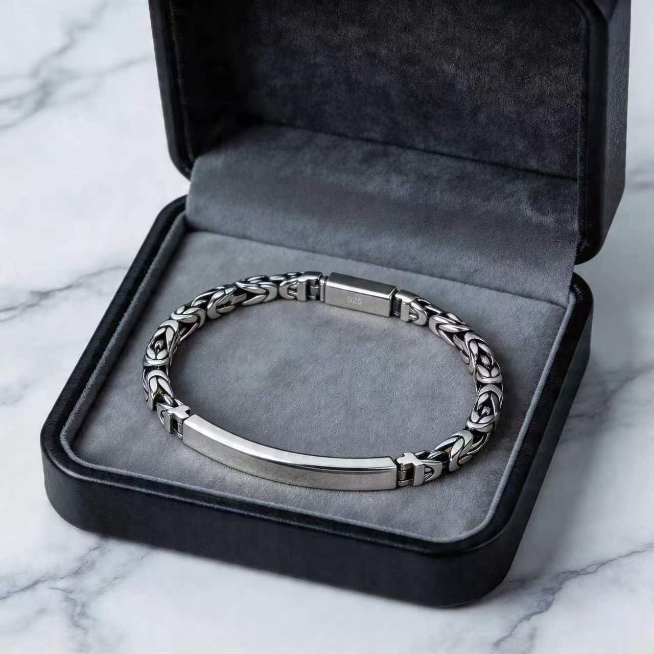 Italian Handmade Sterling Silver Mens Bracelets | Solid S925 Chain Bracelets | Men's Silver Bracelet Gift for Dad, Boyfriend, Son, My Man