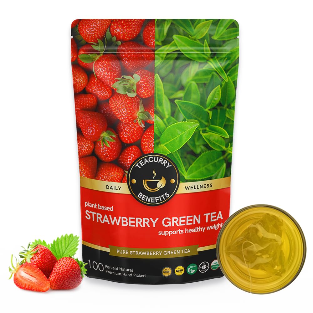 TEACURRY Strawberry Green Tea (100 Gram Loose) - Sweet Flavour of Strawberry | Immune With Vitamin-C | Made with Pure Leaf & Natural Ingredients