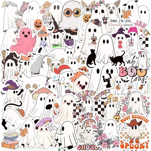 100PCS Ghost Stickers Halloween Ghost Stickers Decals Gifts for Kids Girls Teens Adults Vinyl Waterproof Stickers for Water Bottle Laptop Computer Phone