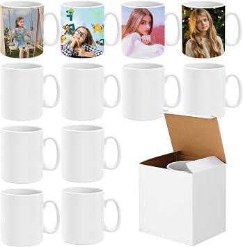 MSYU Sublimation Mugs 11oz Set of 12 White Ceramic Coffee Mug Tazas Para Sublimation Ceramic Coated Mugs Sublimation Blank Mugs for Milk Latte Hot Cocoa and